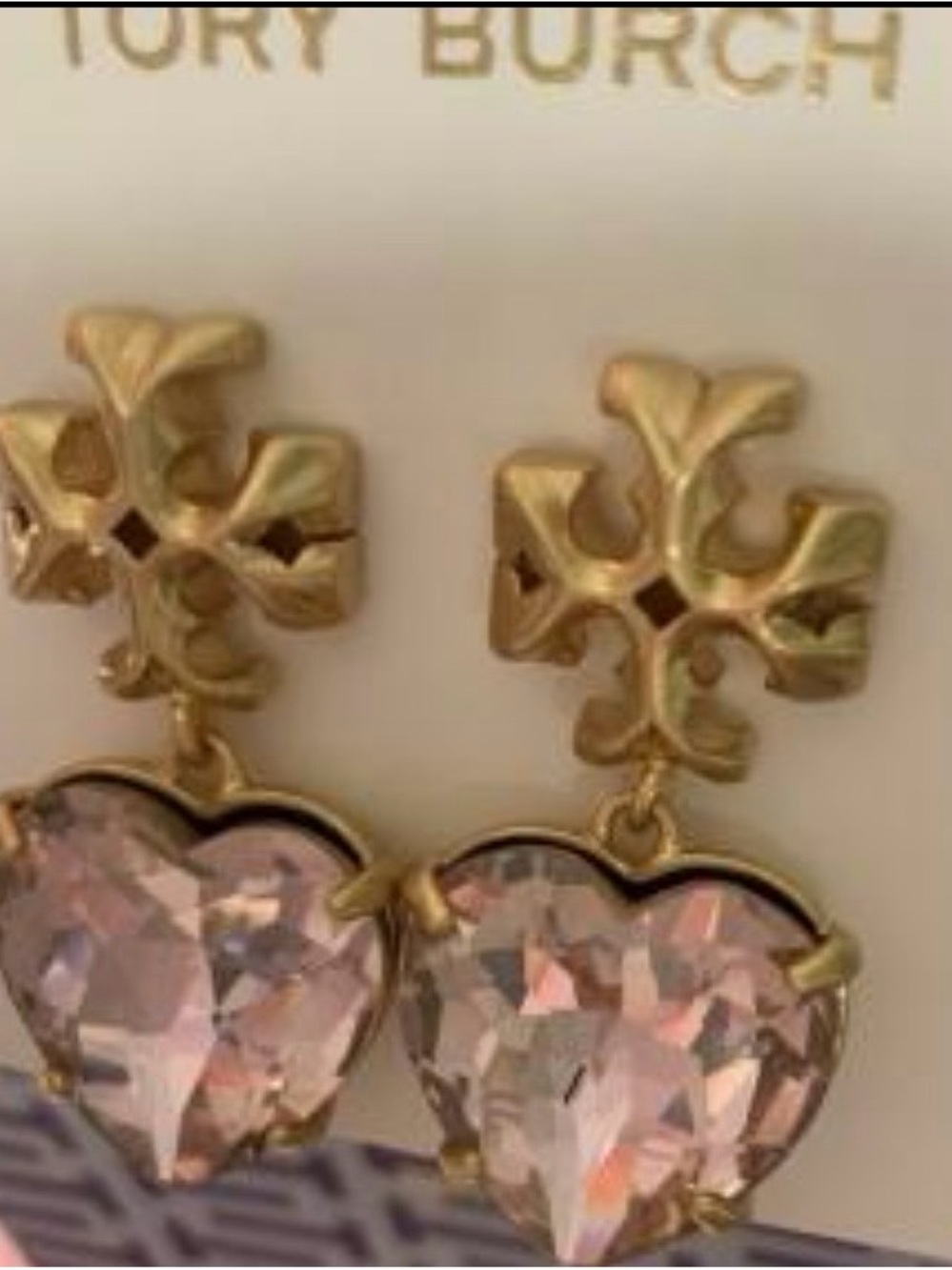 Tory Burch Gold-Tone Earrings with Pink Heart Crystals